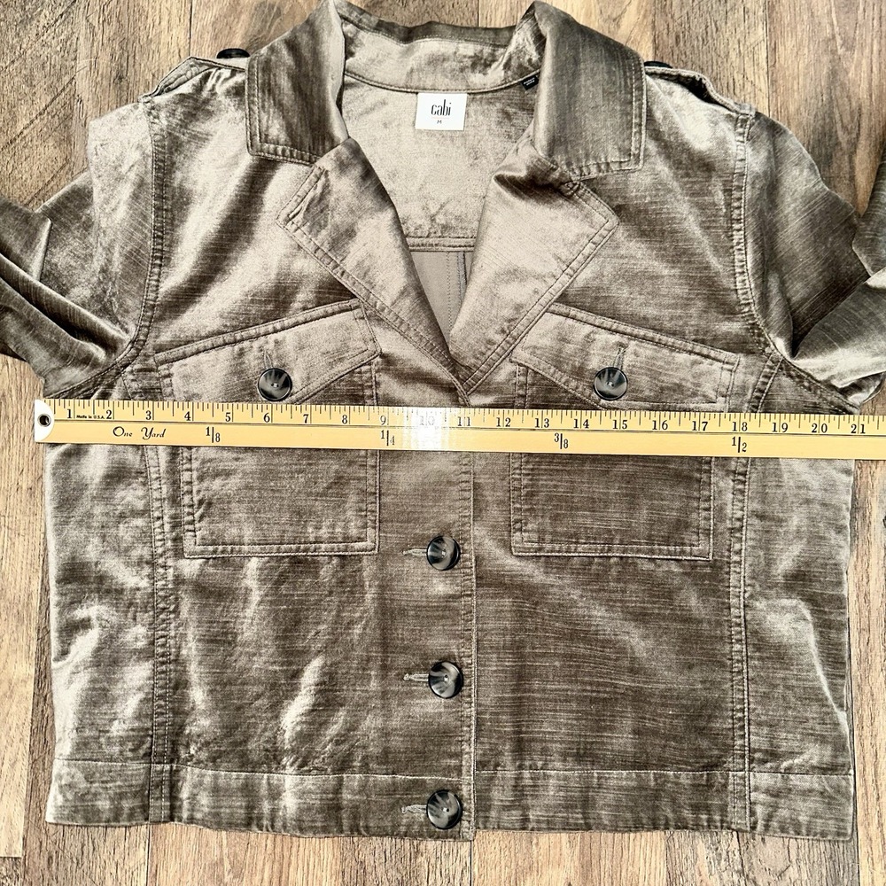 Cabi Velvet Utility Jacket M Taupe Shimmer Military Cropped Luxe Button Front - Picture 14 of 14